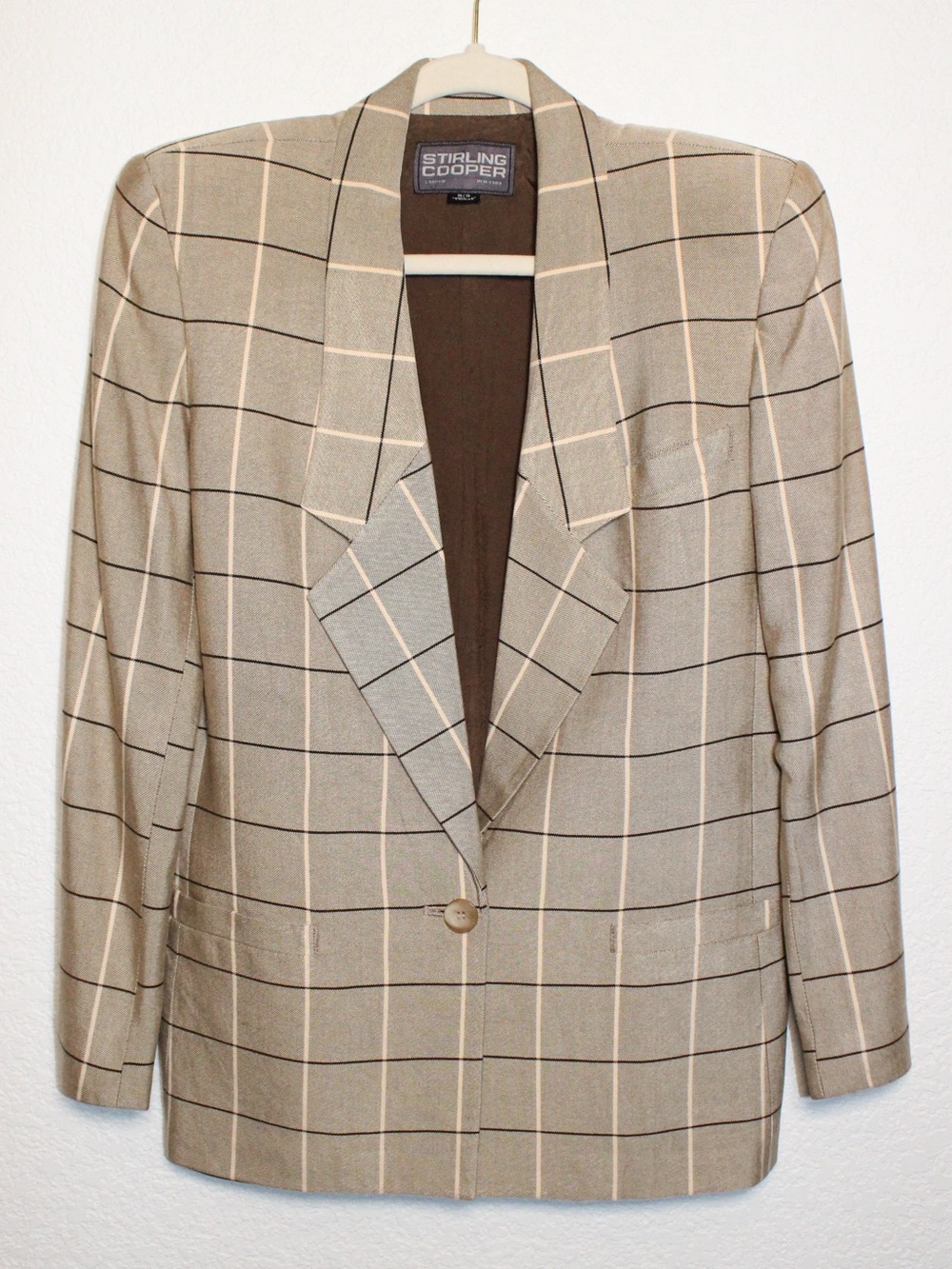 Vintage Stirling Cooper Windowpane Plaid Blazer | Taupe/Beige | Fits 4-6
